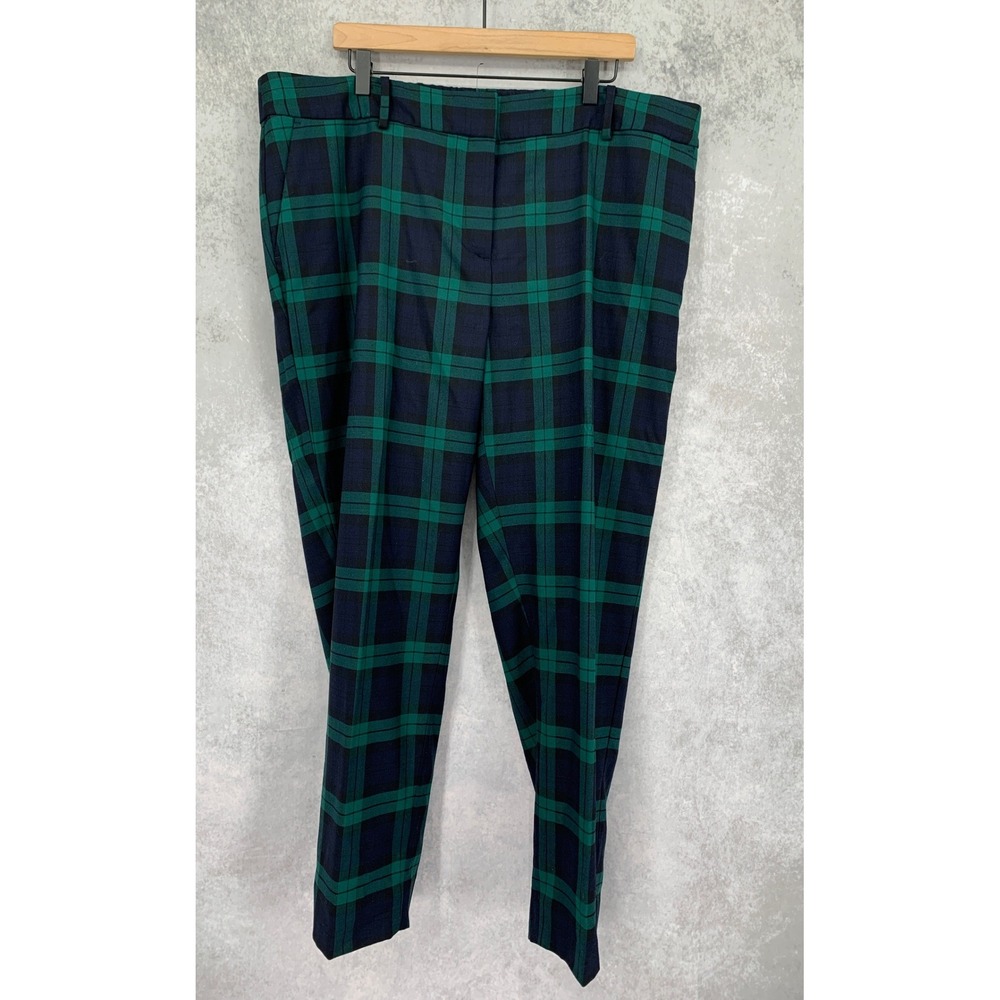 Talbots Pants 18W Blue Green Plaid Hampshire Ankle Wool Blend Holiday Preppy